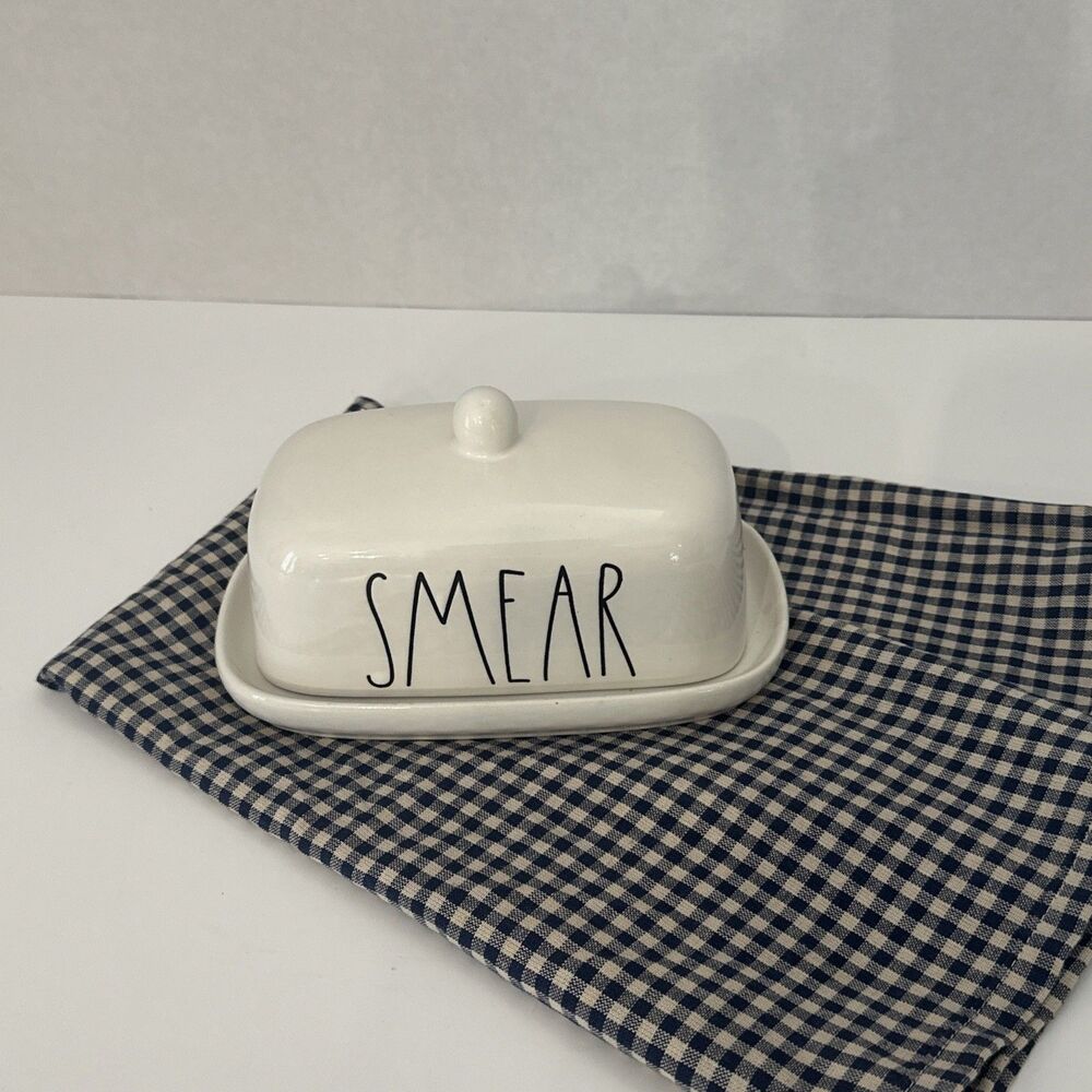 Rae Dunn Ceramic Butter Dish Ivory With Smear Written On Side